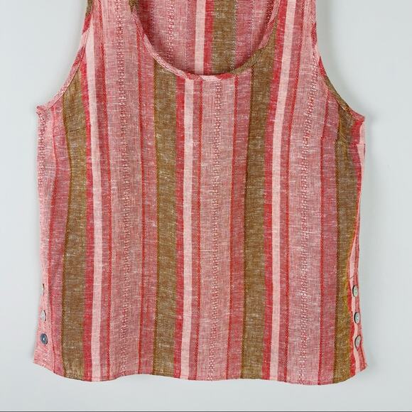 Drew pink tan stripe linen coastal button lagenlook boho festival tank top small - Picture 2 of 8